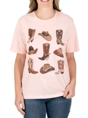 State of Mind Peach Tee with Western Boots Graphic